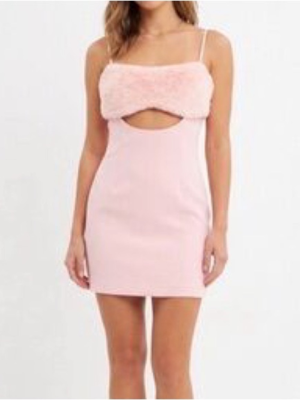 NWT naked wardrobe statement baby pink fur cut out mini Bodycon dress small